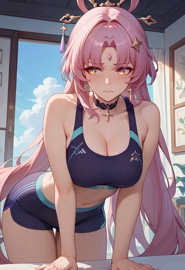 star rail,fu xuan,sports bra,high-waisted leggings  - AI generated anime art